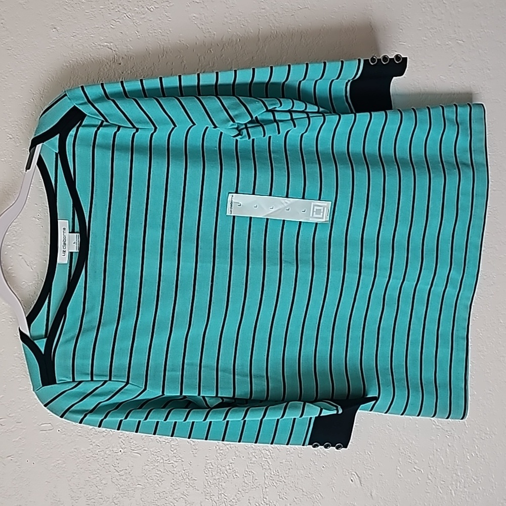 NWT Liz Claiborne Striped Blue Sweater Top Size L